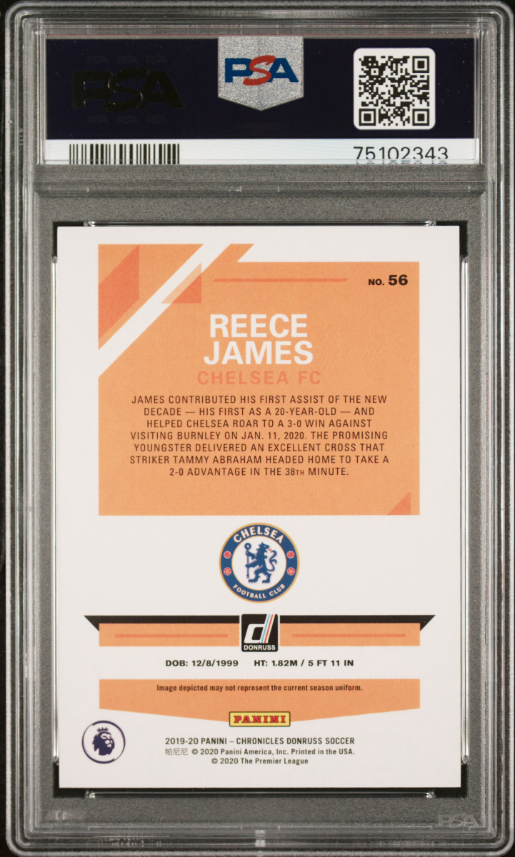 Reece James 2019 Panini Chronicles Donruss Premier League Press Proof Blue Laser — back