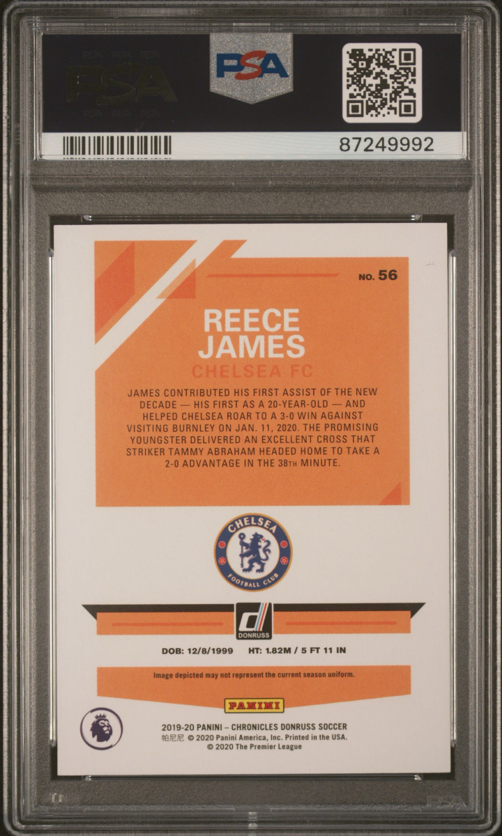Reece James 2019 Panini Chronicles Donruss Premier League Press Proof Gold Laser — back