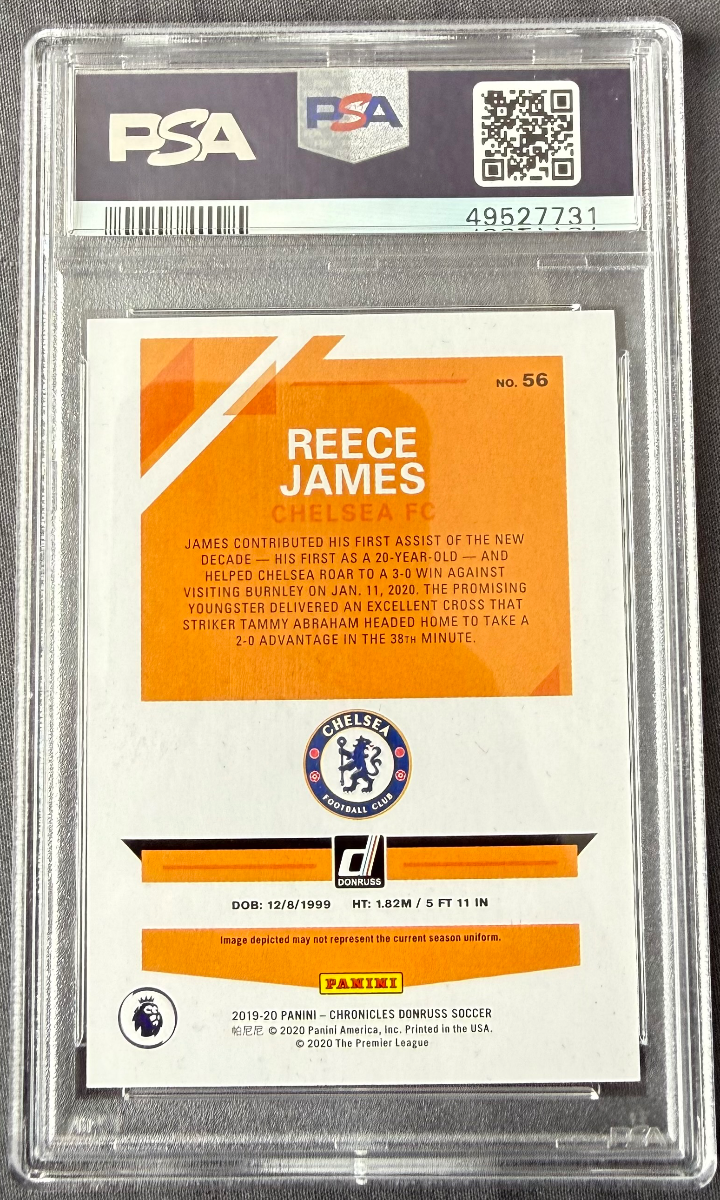 Reece James 2019 Panini Chronicles Donruss Premier League Press Proof Green Laser — back