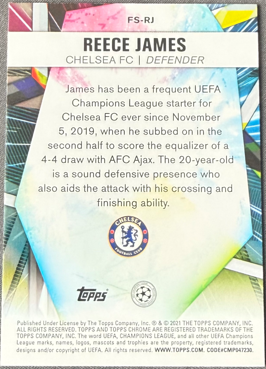 Reece James 2020-21 Topps Chrome UCL Sapphire Edition Future Stars — back