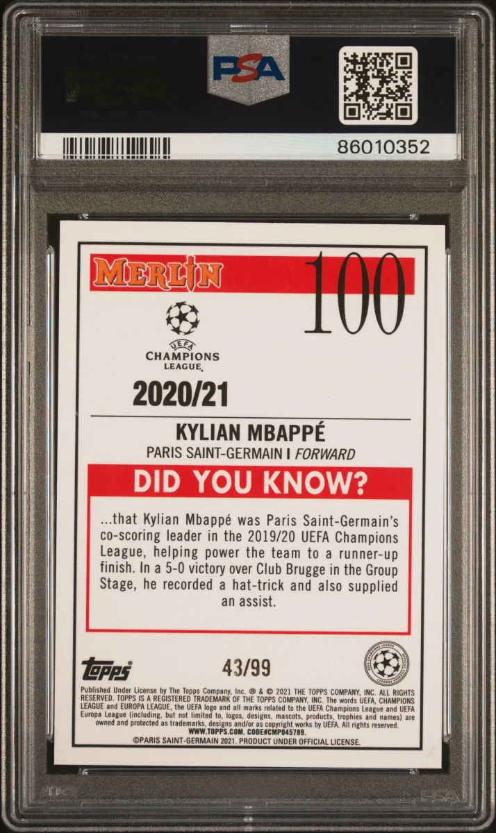2020 Topps Merlin Chrome UCL Kylian Mbappe Green Refractor  back