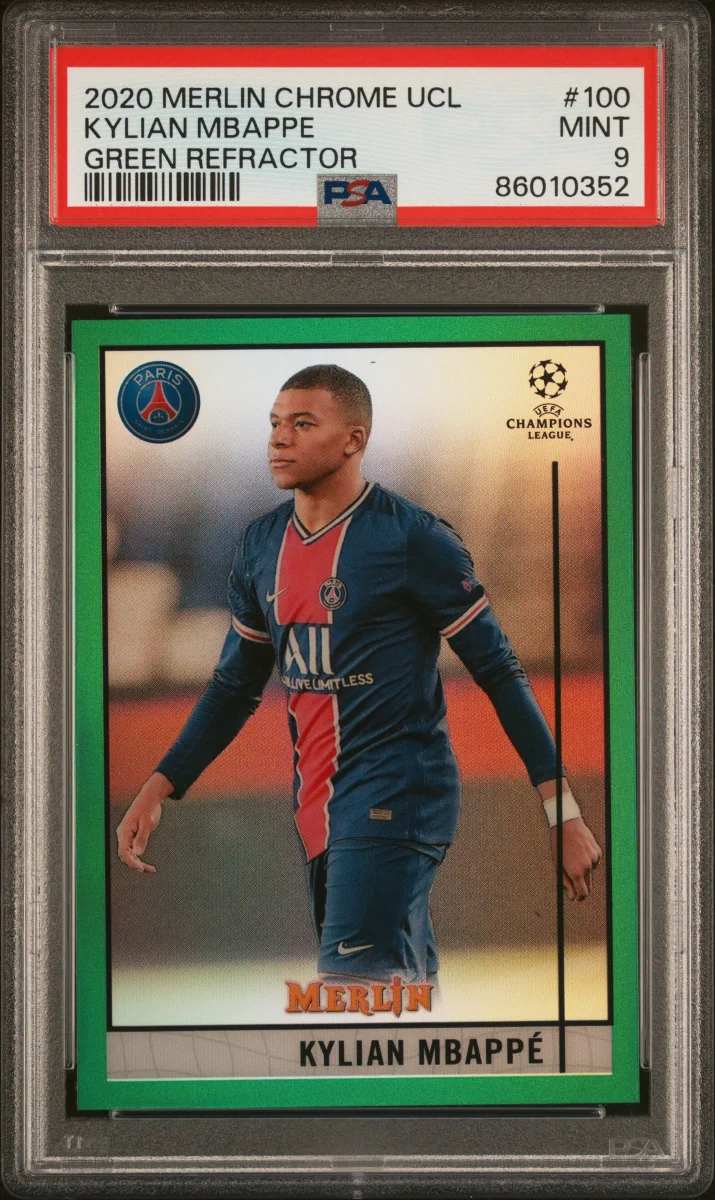 2020 Topps Merlin Chrome UCL Kylian Mbappe Green Refractor 