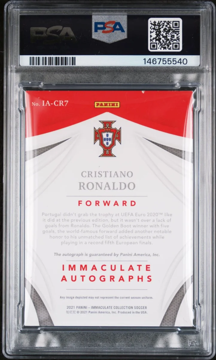 2021 Panini Immaculate Cristiano Ronaldo Autograph Sapphire /15 back