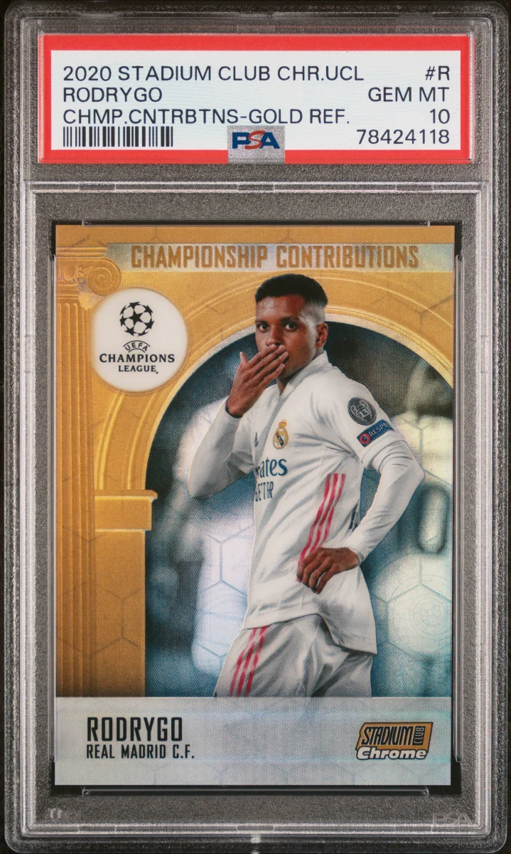 2020 Topps Stadium Club Chrome UCL Rodrygo Champions Contributions Gold Refractor 