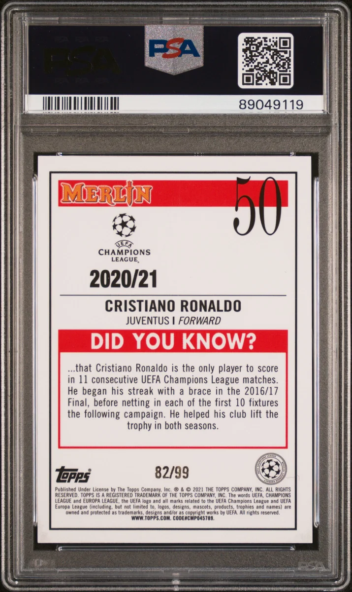 2020 Topps Merlin Chrome UCL Cristiano Ronaldo Green Green Refractor  back