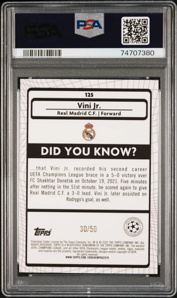2021-22 Topps Merlin Chrome UCL Vini JR Gold Atomic Refractor  back