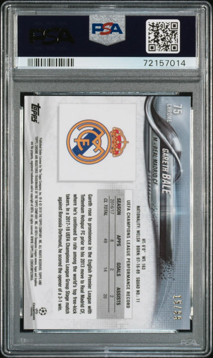 2017 Topps Chrome UCL Gareth Bale Green Refractor  — back