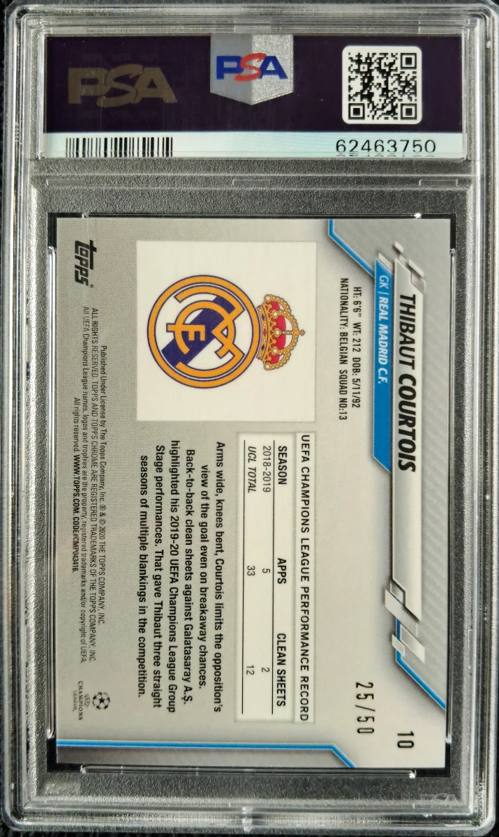 2019-20 Topps Chrome UCL Thibaut Courtois Sapphire Edition Orange  back
