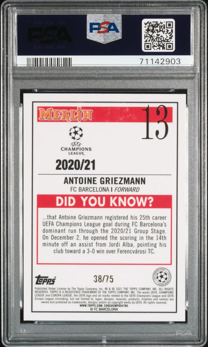 ANTOINE GRIEZMANN 2020 TOPPS MERLIN CHROME UEFA CHAMPIONS LEAGUE | BLUE REFRACTOR — back