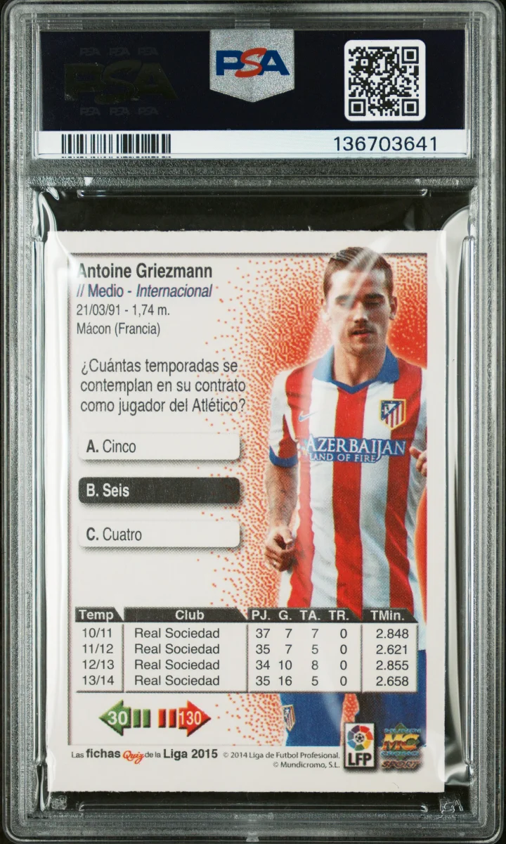 Antoine Griezmann 2014 MUNDICROMO LAS FICHAS QUIZ DE LA LIGA | LIMITED EDITION — back