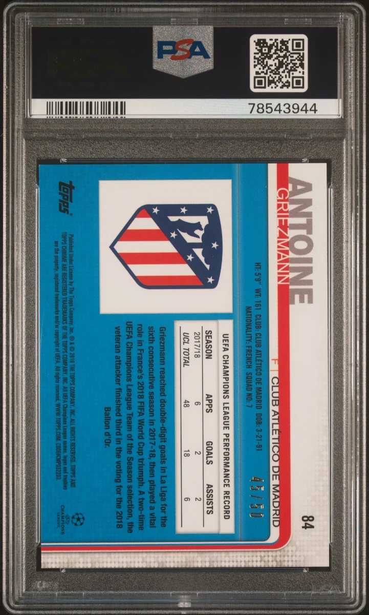 antoine griezmann 2018 Topps chrome UEFA Champions league | Running Gold Refractor — back