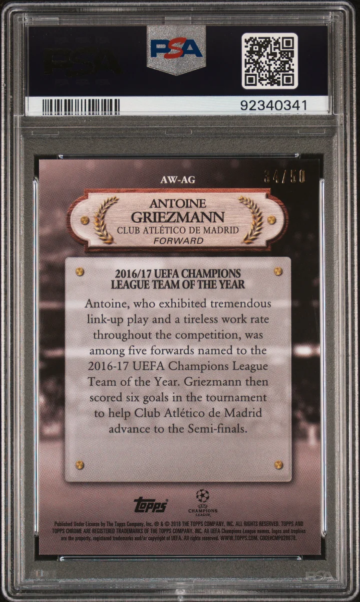 ANTOINE GRIEZMANN AWAG 2017 TOPPS CHROME UEFA CHAMPIONS LEAGUE AWARD WINNERS | GOLD  — back