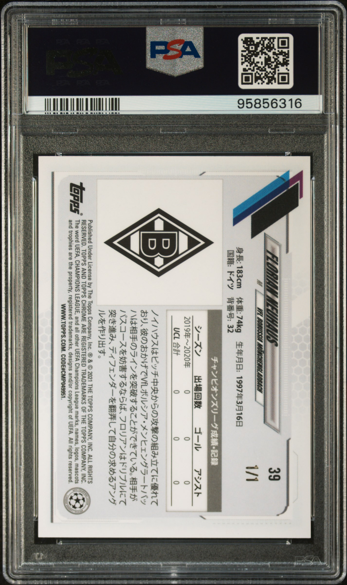 Florian Neuhaus 2020 Topps UCL Japan back