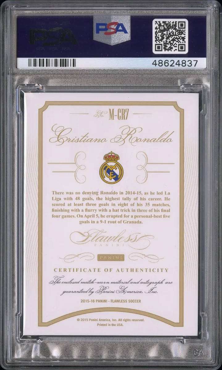 2015-16 PANINI FLAWLESS MOMENTOUS AUTOGRAPHED MEMORABILIA #MCR7 CRISTIANO RONALDO MOMENTOUS AUTO MEM-RUBY back