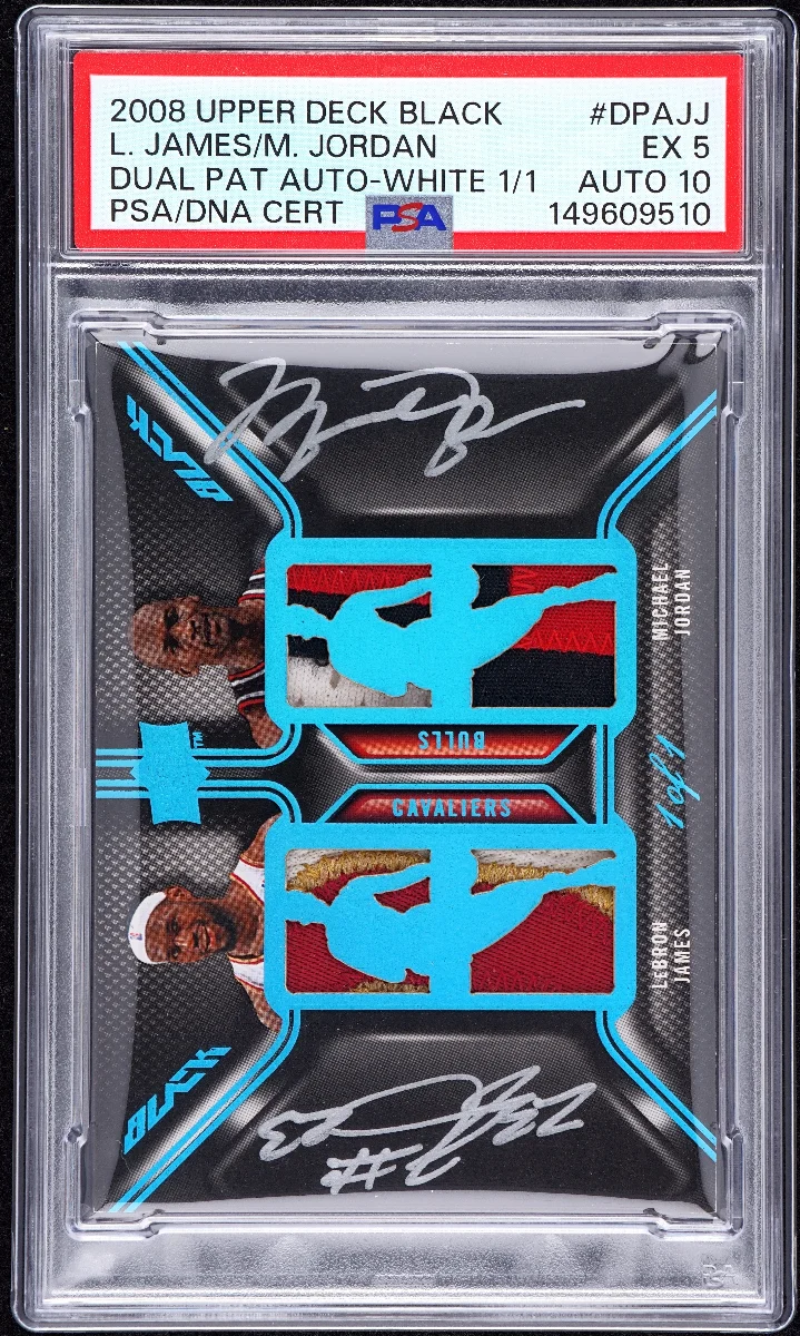 2008 UPPER DECK BLACK DUAL PATCH AUTOGRAPHS #DPAJJ L.JAMES/M.JORDAN DUAL PAT AUTO-WHITE 1/1