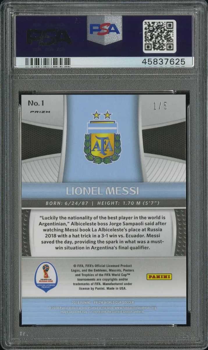 2018 PANINI PRIZM WORLD CUP #1 LIONEL MESSI GOLD POWER back