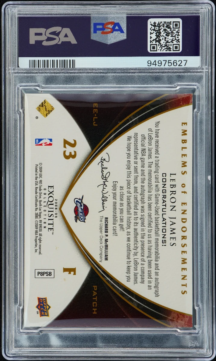 2008 UD EXQUISITE COLLECTION EMBLEMS OF ENDORSEMENTS #EE-LJ LeBRON JAMES back