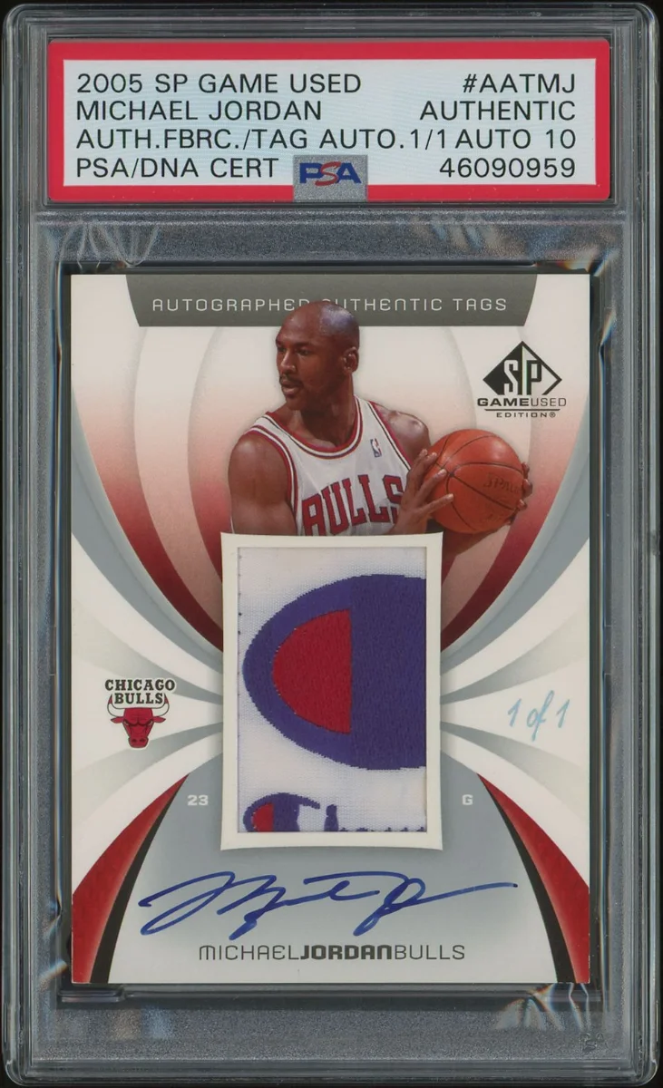 2005 SP GAME USED AUTHENTIC TAGS #ATMJ MICHAEL JORDAN AUTH.FBRC./TAG AUTO.1/1