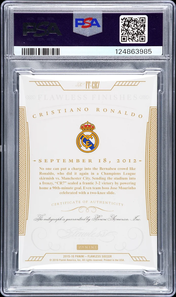 2015-16 PANINI FLAWLESS FLAWLESS FINISHES SIGNATURES #FFCR7 CRISTIANO RONALDO FLWLS FINISHES SIG-GOLD back