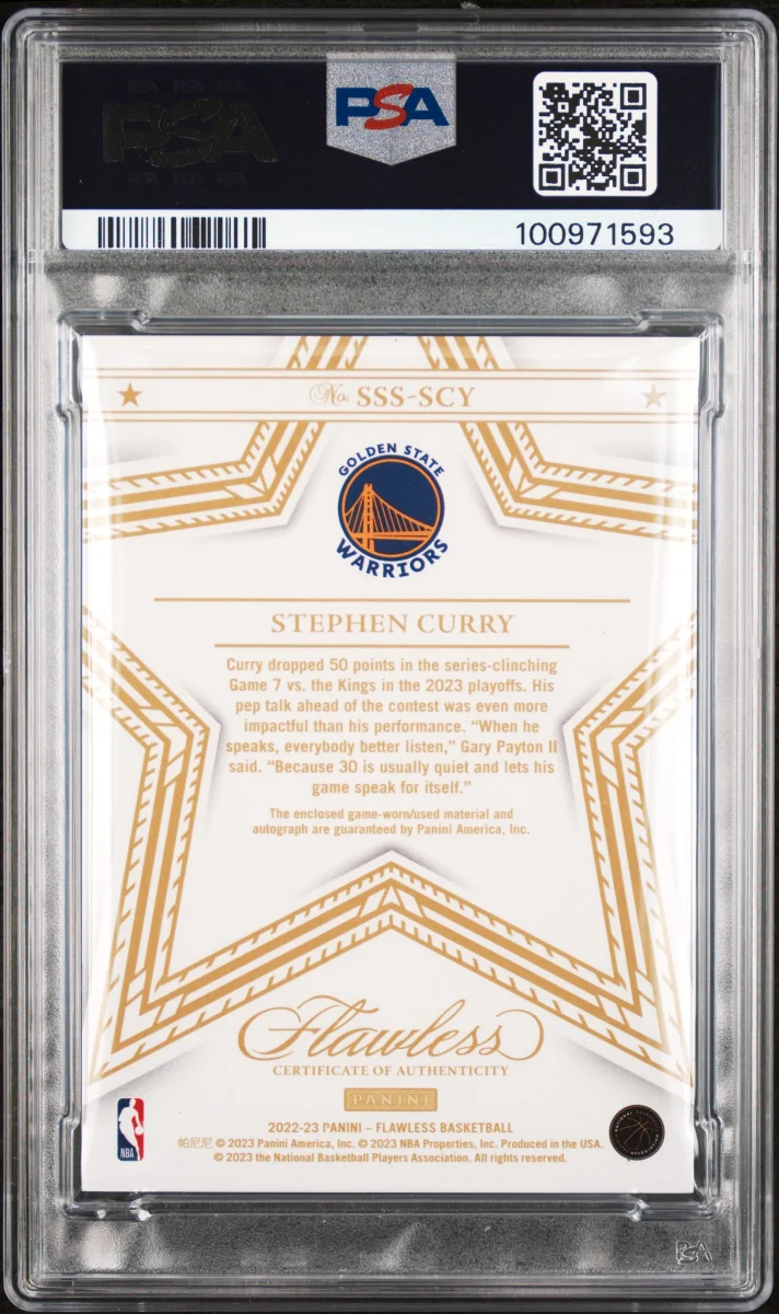 2022 PANINI FLAWLESS STAR SWATCH SIGNATURES #SSSSCY STEPHEN CURRY STAR SWATCH SIG-PLT 1/1 back