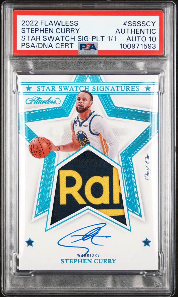2022 PANINI FLAWLESS STAR SWATCH SIGNATURES #SSSSCY STEPHEN CURRY STAR SWATCH SIG-PLT 1/1
