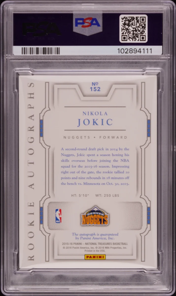 2015 PANINI NATIONAL TREASURES #152 NIKOLA JOKIC AUTOGRAPH-GOLD back