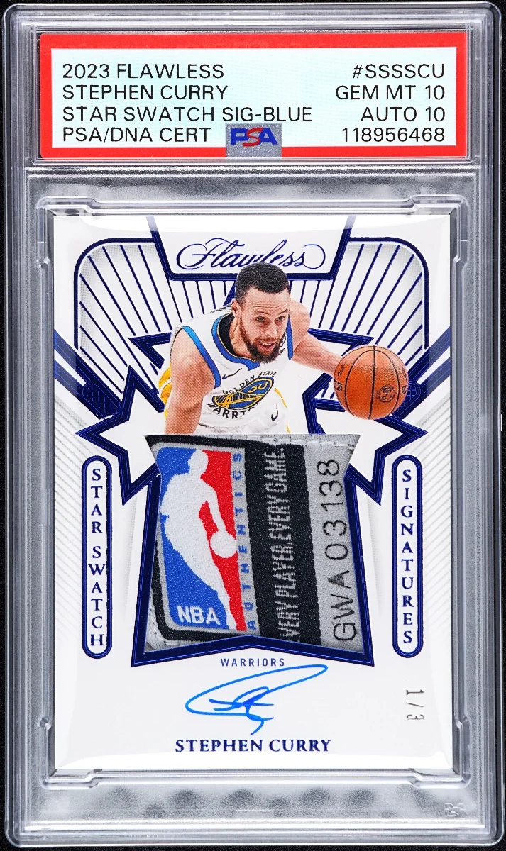 2023 PANINI FLAWLESS STAR SWATCH SIGNATURES #SSSSCU STEPHEN CURRY STAR SWATCH SIG-BLUE