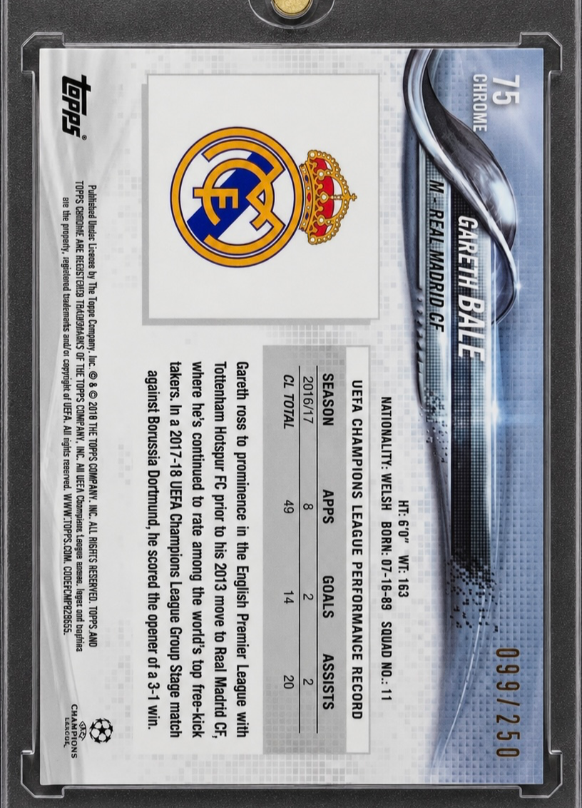 Gareth Bale Topps Chrome UCL 2017 Purple Refractor 099/250 — back