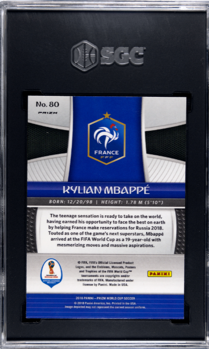 Kylian Mbappe 2018 Panini World Cup Prizm Lazer SGC 10 — back