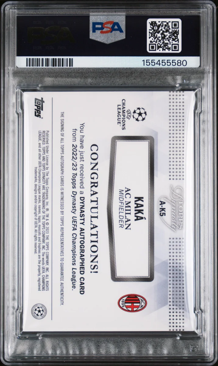 2022-23 TOPPS DYNASTY UEFA CHAMPIONS LEAGUE DYNASTY AUTOGRAPHS #K5 KAKA back