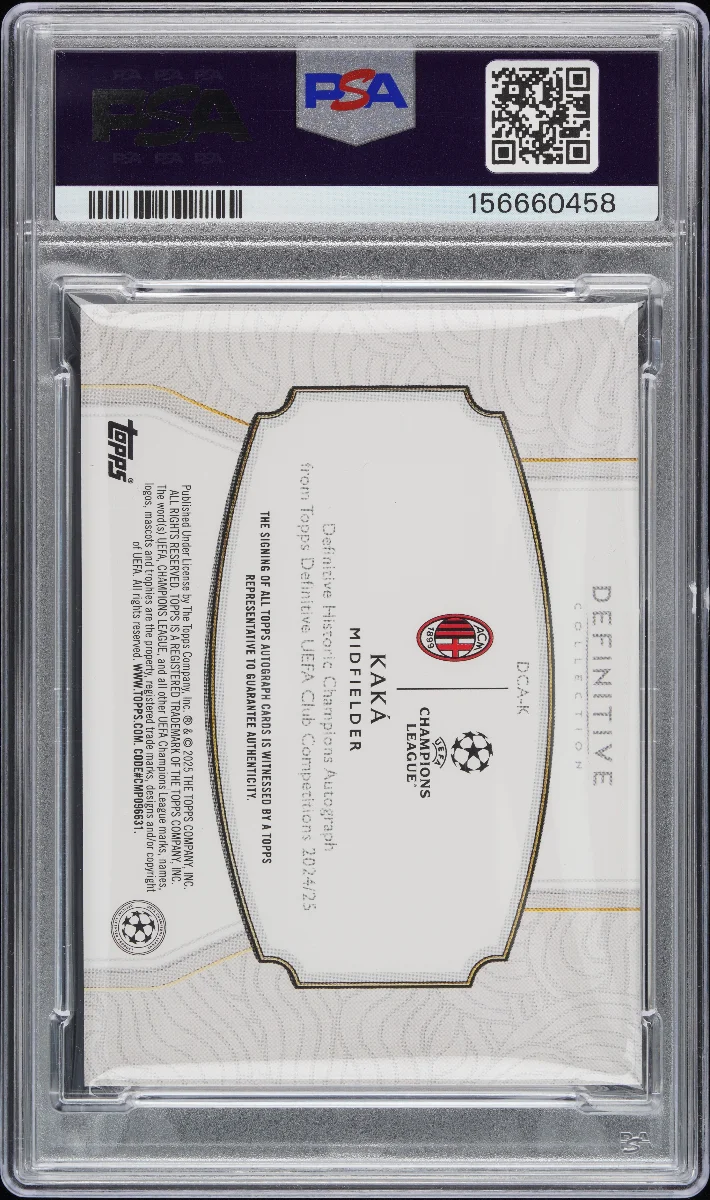 2024-2025 TOPPS DEFINITIVE COLLECTION UEFA CLUB COMPETITIONS DEFINITIVE HISTORIC CHAMPIONS AUTOGRAPHS #K KAKA HISTORIC CHAMPIONS AU back