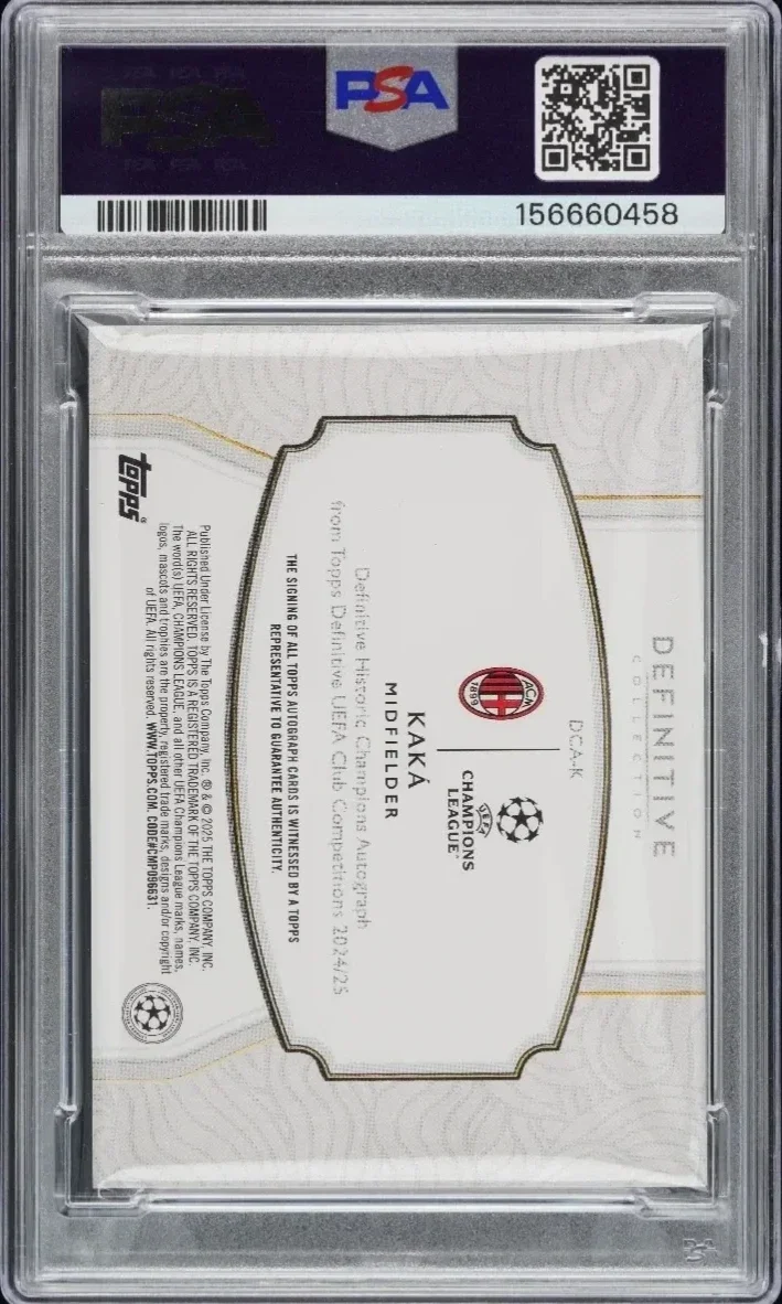2024-2025 TOPPS DEFINITIVE COLLECTION UEFA CLUB COMPETITIONS DEFINITIVE HISTORIC CHAMPIONS AUTOGRAPHS #K KAKA HISTORIC CHAMPIONS AU — back