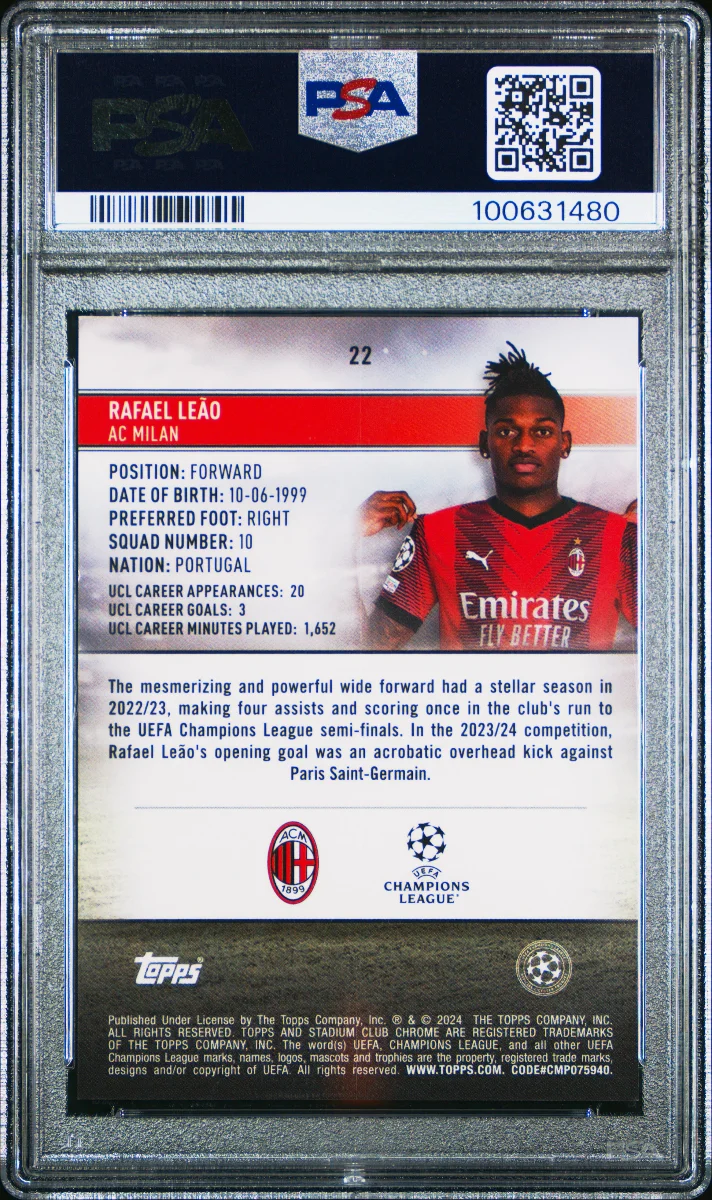 2023-24 TOPPS STADIUM CLUB CHROME UEFA CLUB COMPETITIONS #22 RAFAEL LEAO SUPERFRACTOR 1/1 back