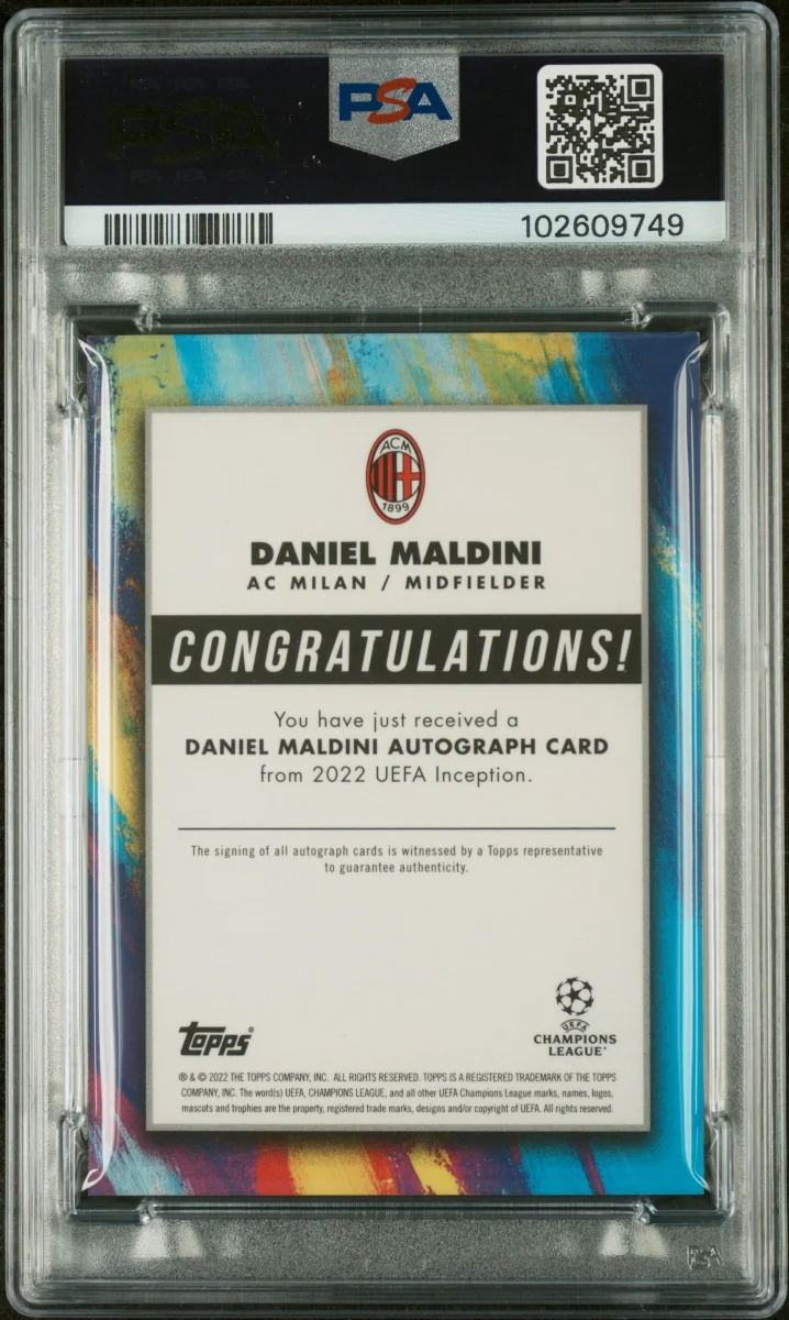2021 TOPPS INCEPTION UEFA CLUB COMPETITIONS DANIEL MALDINI STAR QUALITY-AU-RED back
