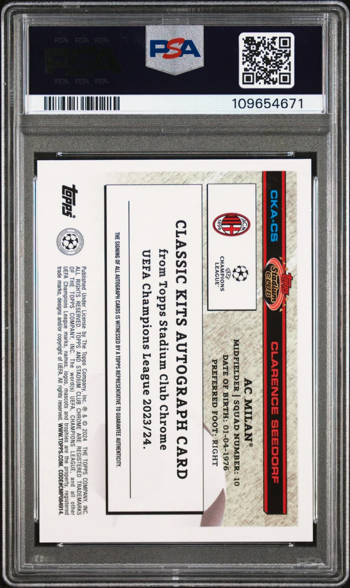 2023-24 TOPPS STADIUM CLUB CHROME UEFA CLUB COMPETITIONS CLASSIC KITS AUTOGRAPHS #CKACS CLARENCE SEEDORF back