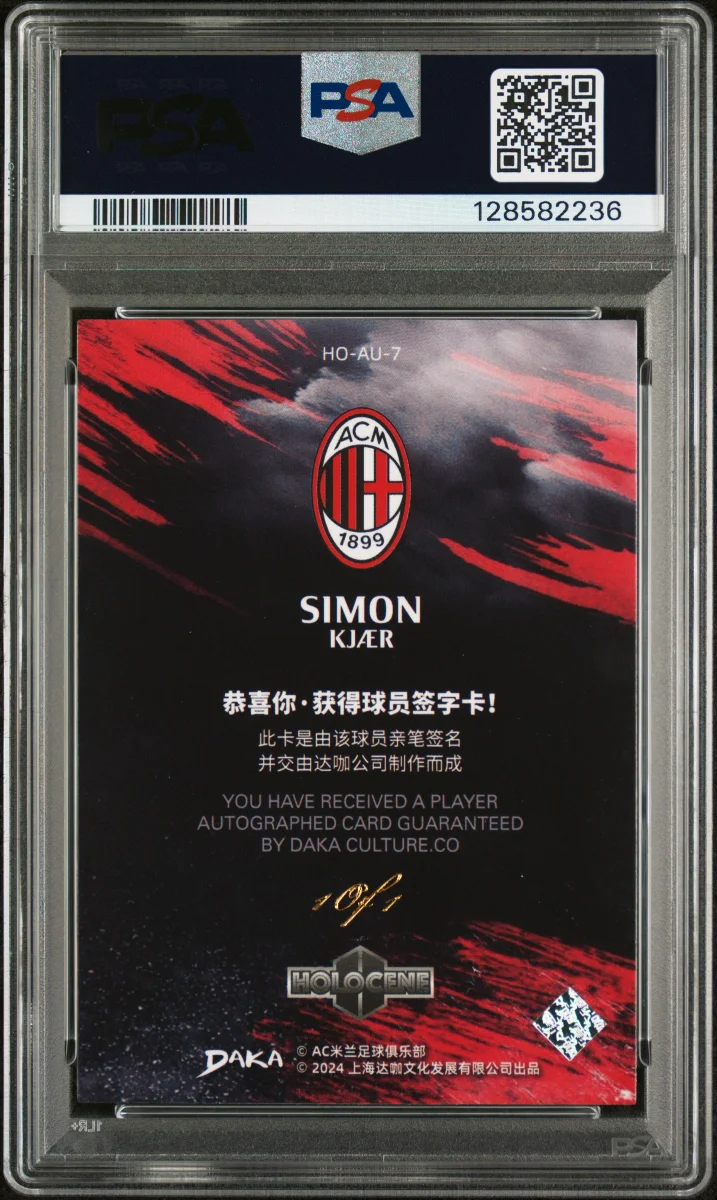 2023 DAKA AC MILAN ONE & TWO HOLOCENE AUTOGRAPHS #7 SIMON KJAER HLCN.AU-SUPERHOLO 1/1 back