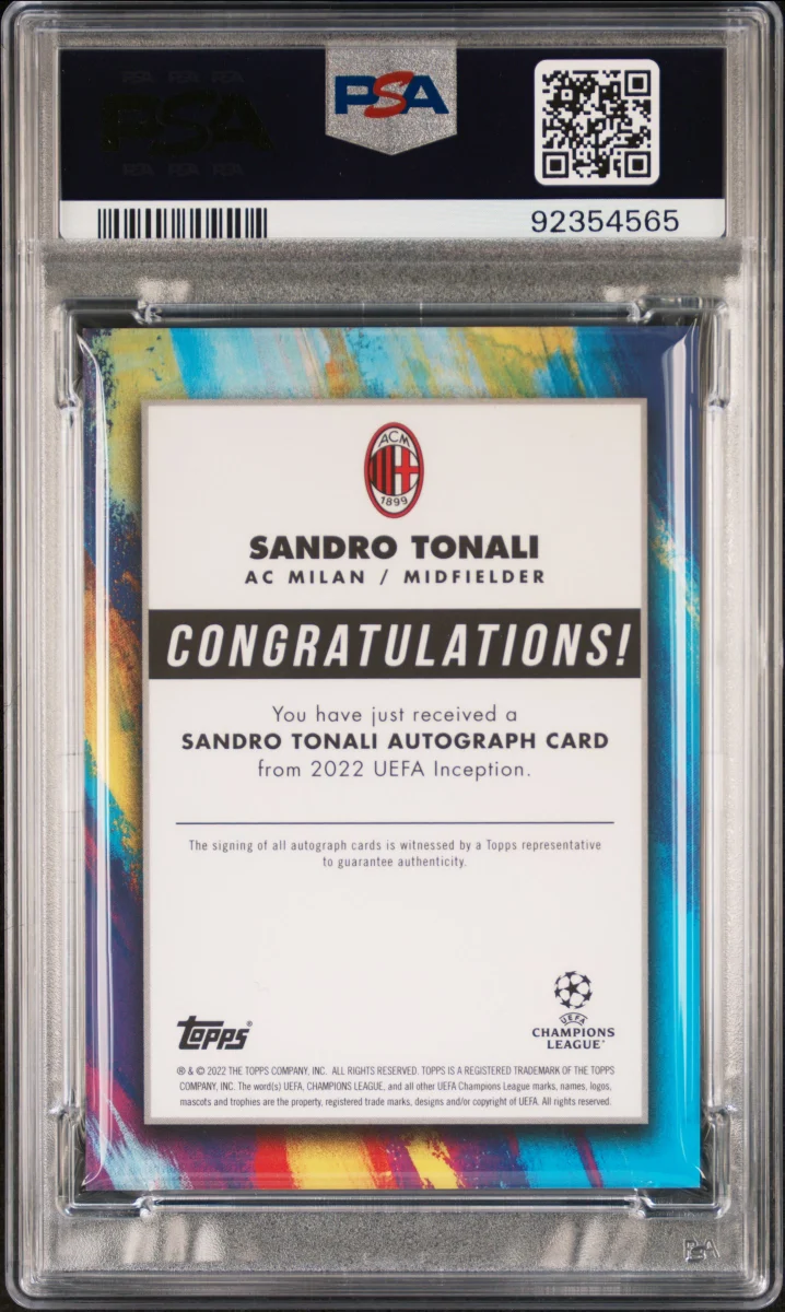 2021 TOPPS INCEPTION UEFA CLUB COMPETITIONS SANDRO TONALI STAR QUALITY-AU-RED back