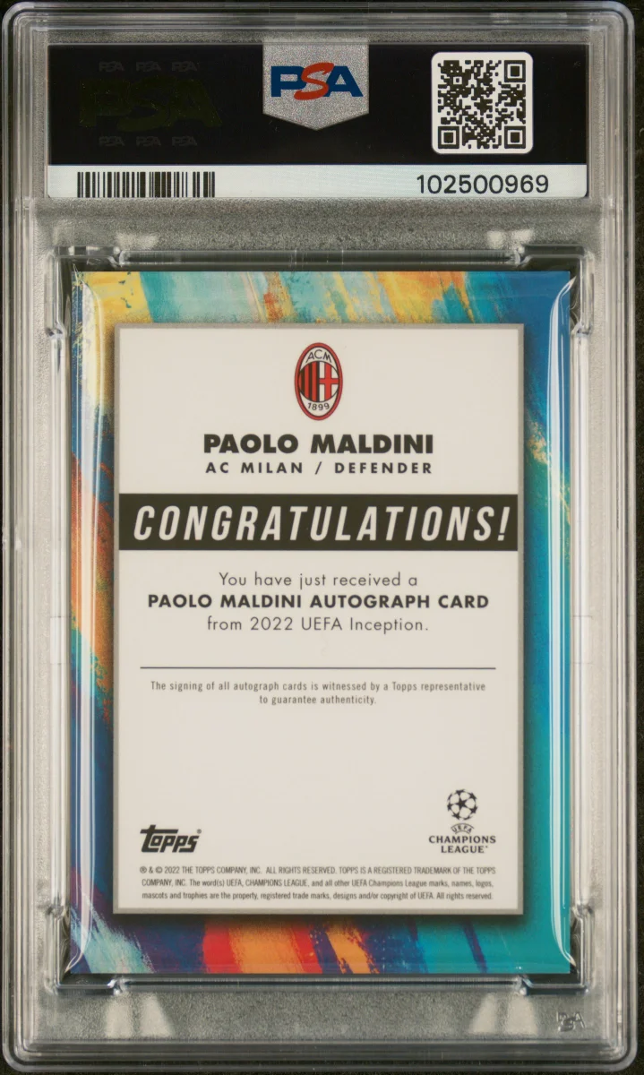 2021 TOPPS INCEPTION UEFA CLUB COMPETITIONS PAOLO MALDINI LEGACY-AUTOGRAPH-RED back