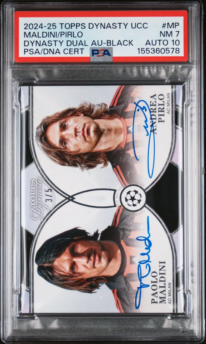 2024-2025 TOPPS DYNASTY UEFA CLUB COMPETITIONS DYNASTY DUAL AUTOGRAPHS #MP MALDINI/PIRLO DYNASTY DUAL AU-BLACK