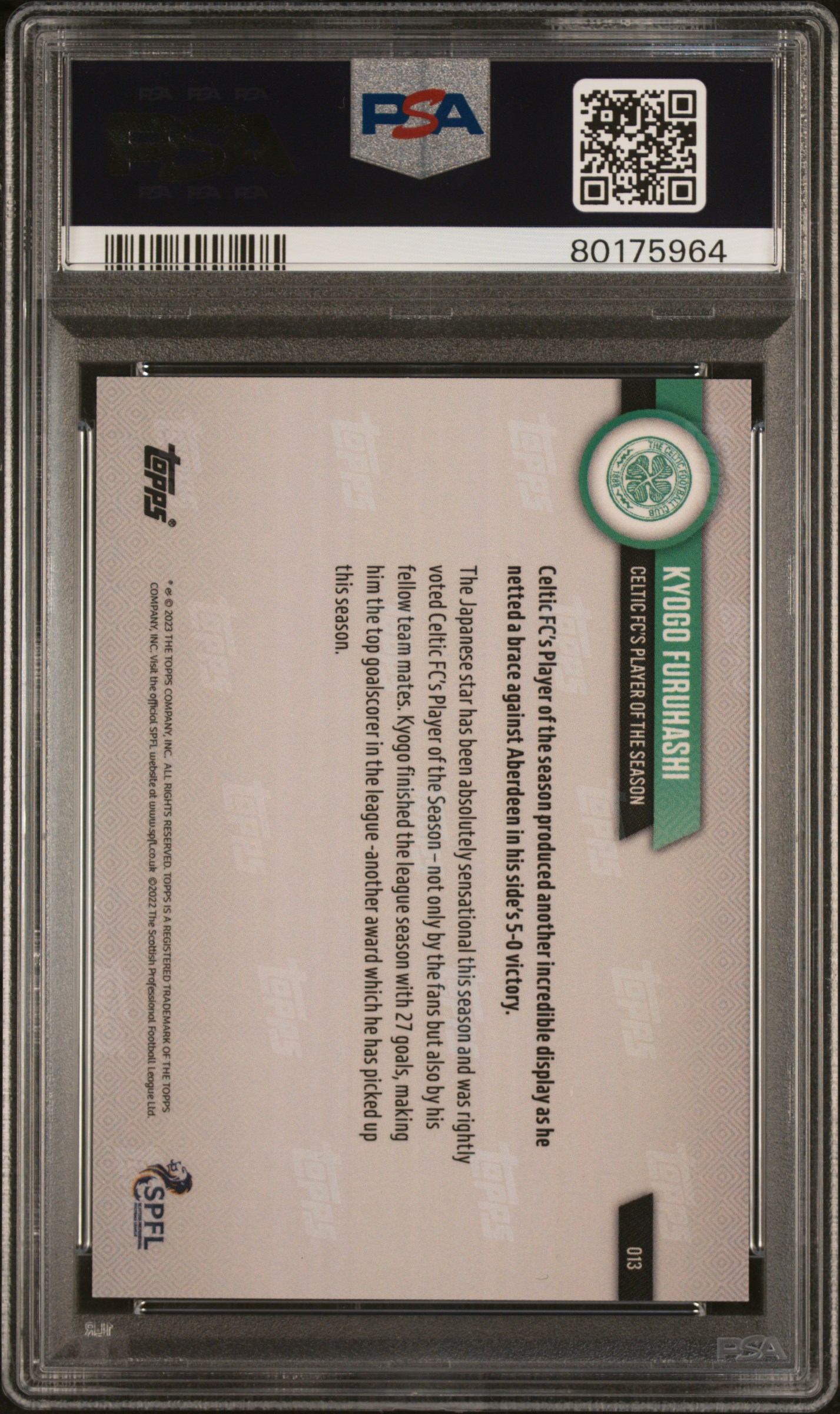 Kyogo Furuhashi 2022 Topps Now Gold 1/1 back