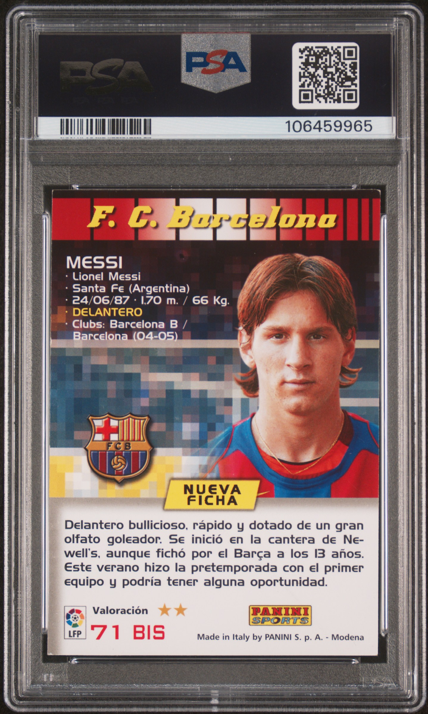 2004-05 Panini Sports Lionel Messi Mega Cracks BIS 71 back