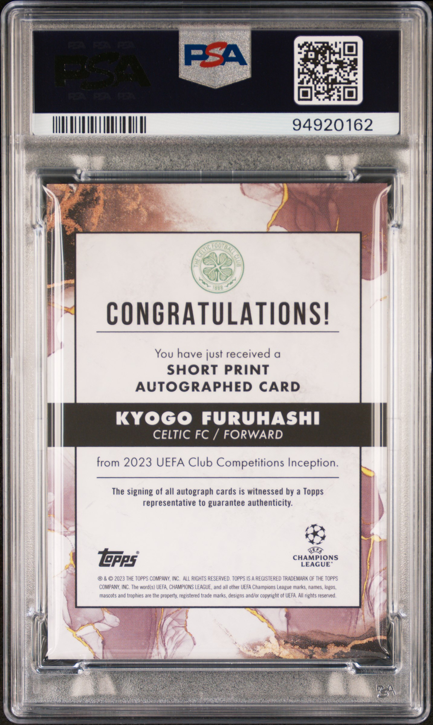 Kyogo Furuhashi 2022-23 Inception UCC Short Print Orange /5 back
