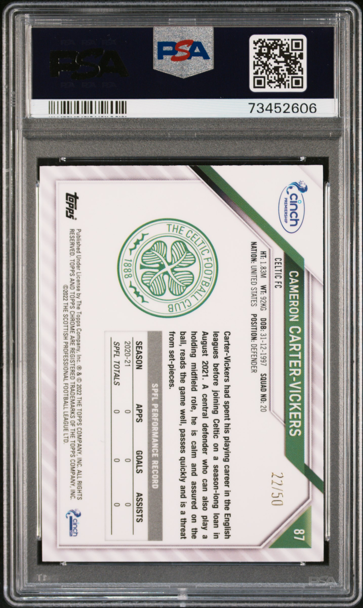 2021 TOPPS CHROME SPFL C.CARTER-VICKERS GREEN TARTAN REFRACTOR back