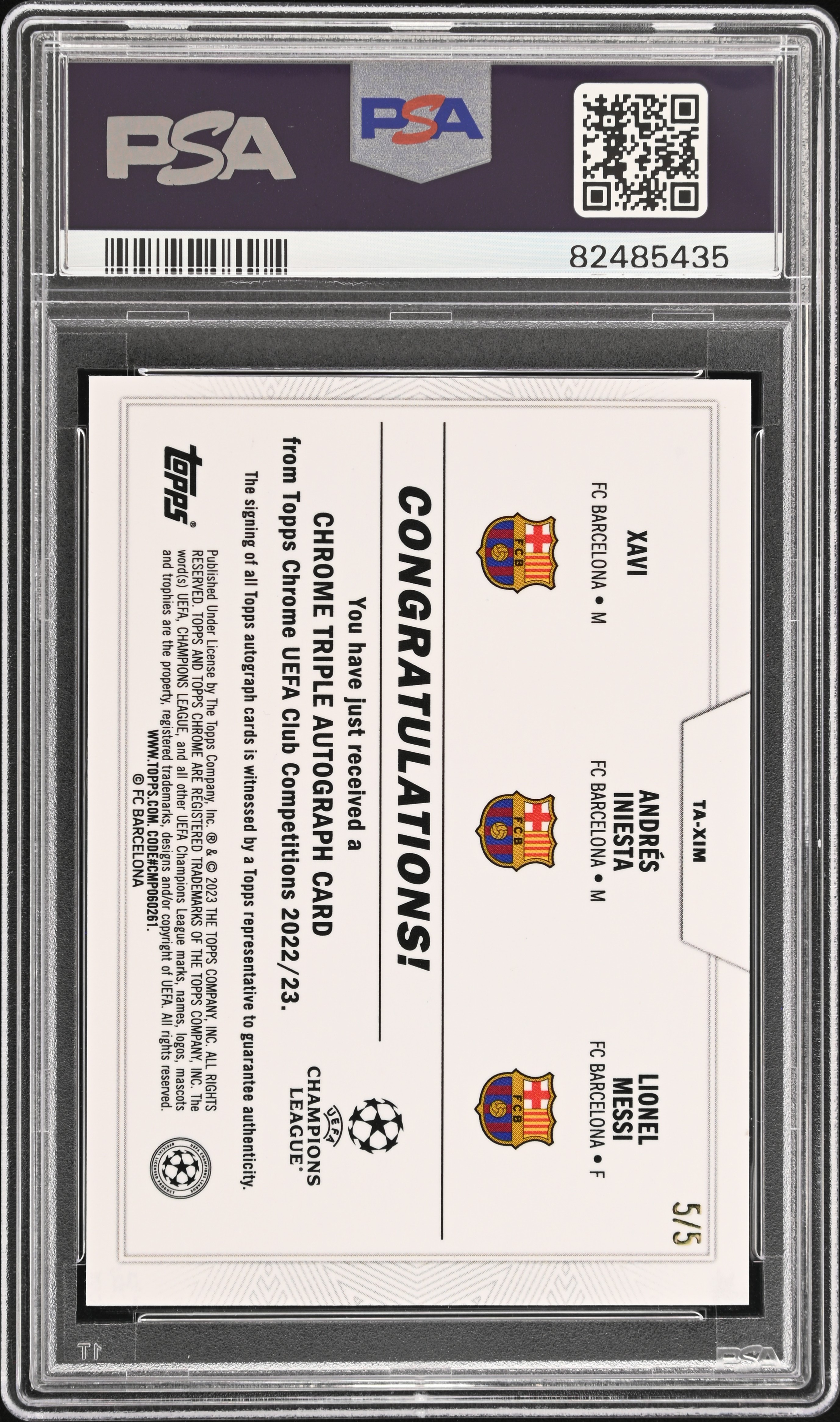 Messi / Xavi / Iniesta UCC Chrome Triple Auto Red /5  back
