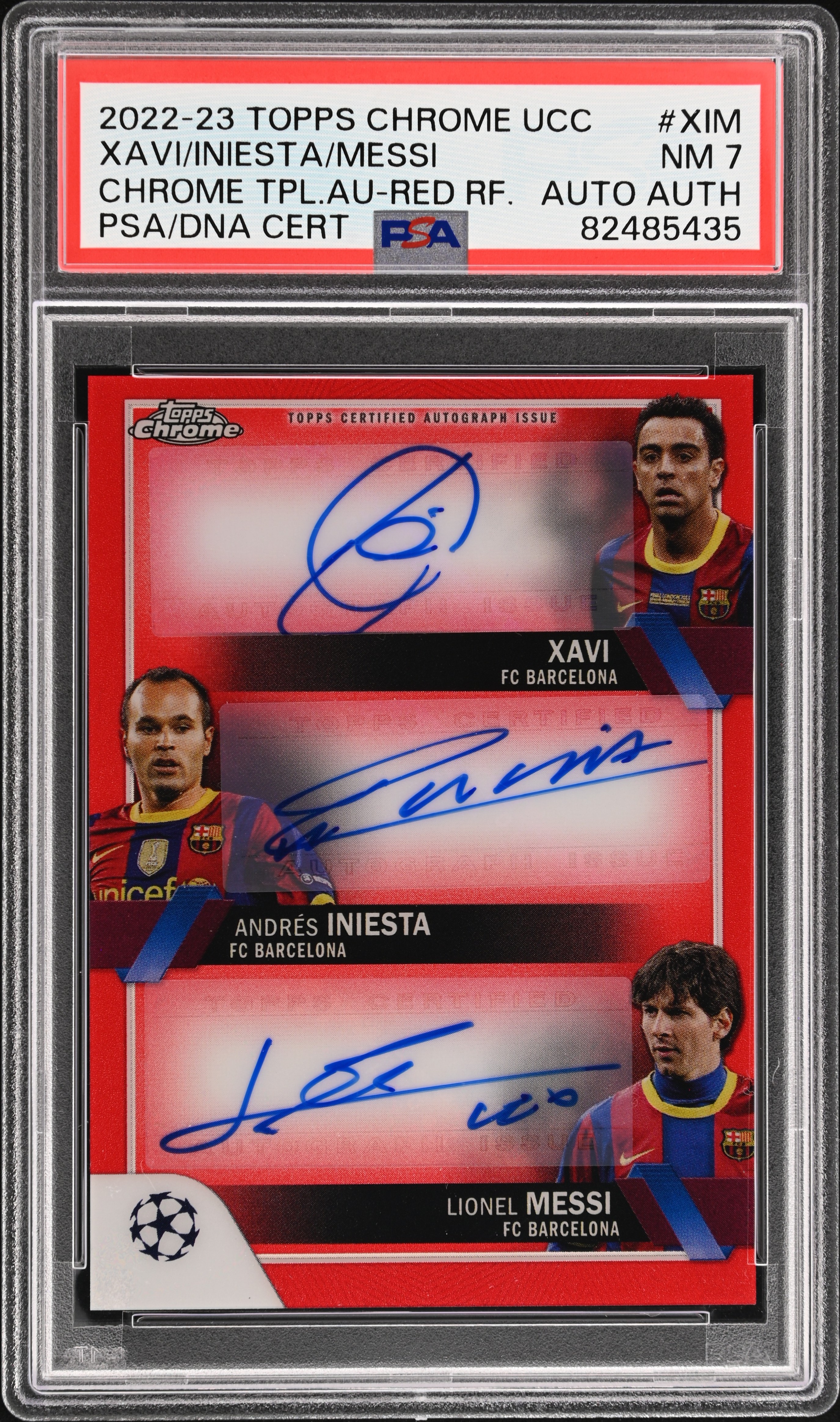 Messi / Xavi / Iniesta UCC Chrome Triple Auto Red /5 