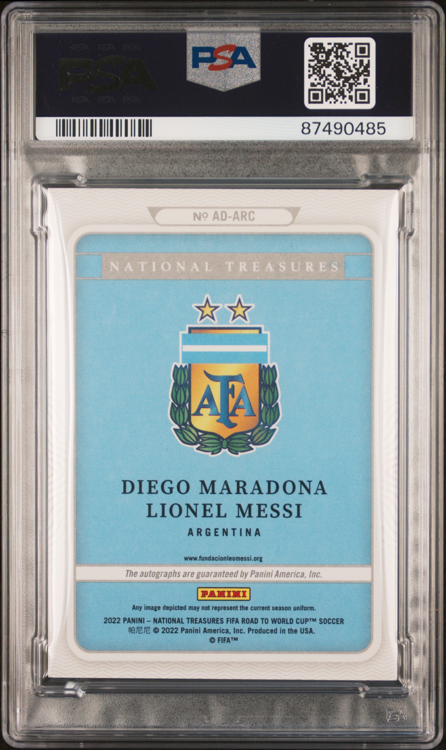 Messi / Maradona 2022 National Treasures Dual Autograph  back