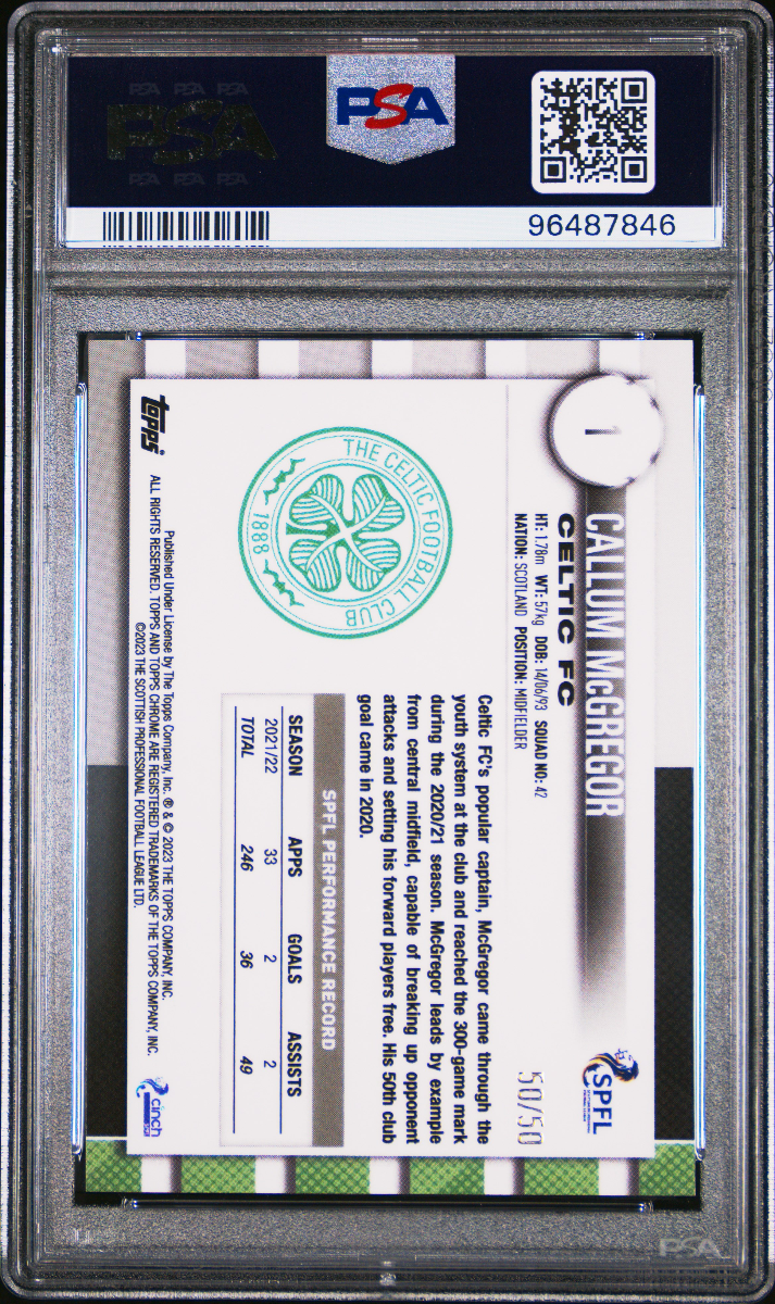2022-23 TOPPS CHROME SPFL CALLUM MCGREGOR GOLD REFRACTOR back