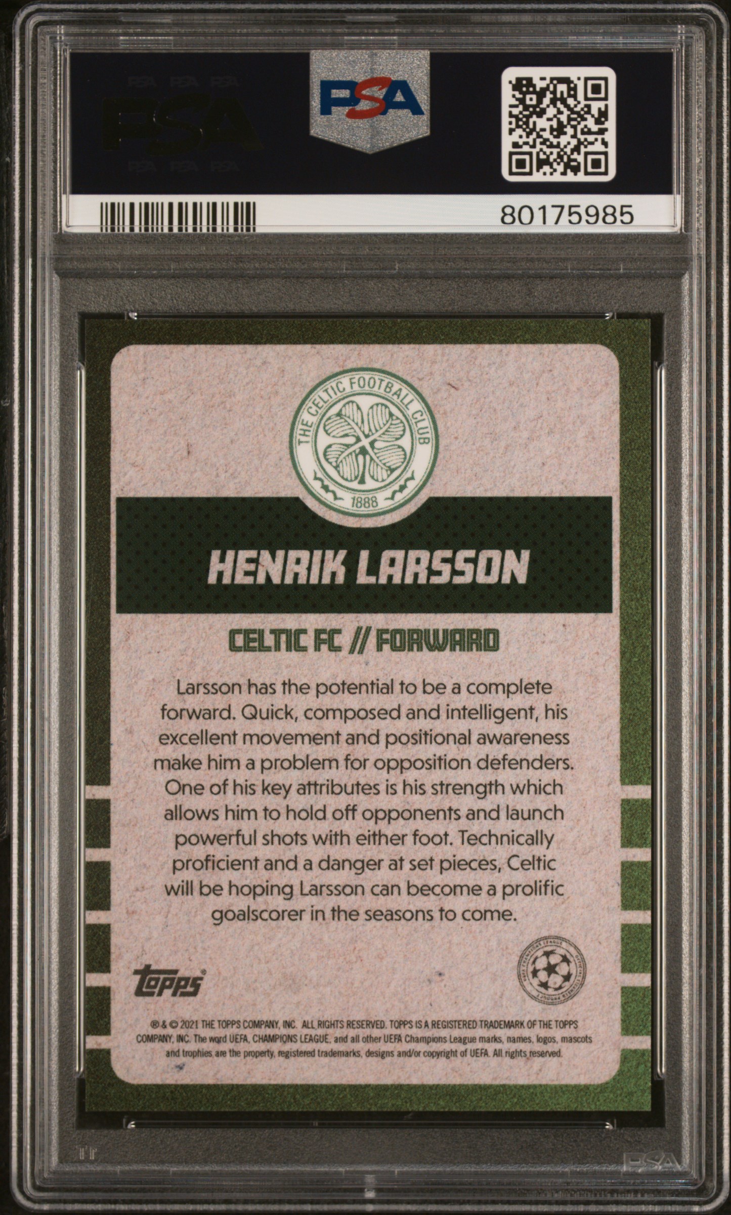 Henrik Larsson 2020-21 The Lost Rookie Green /49 Auto back