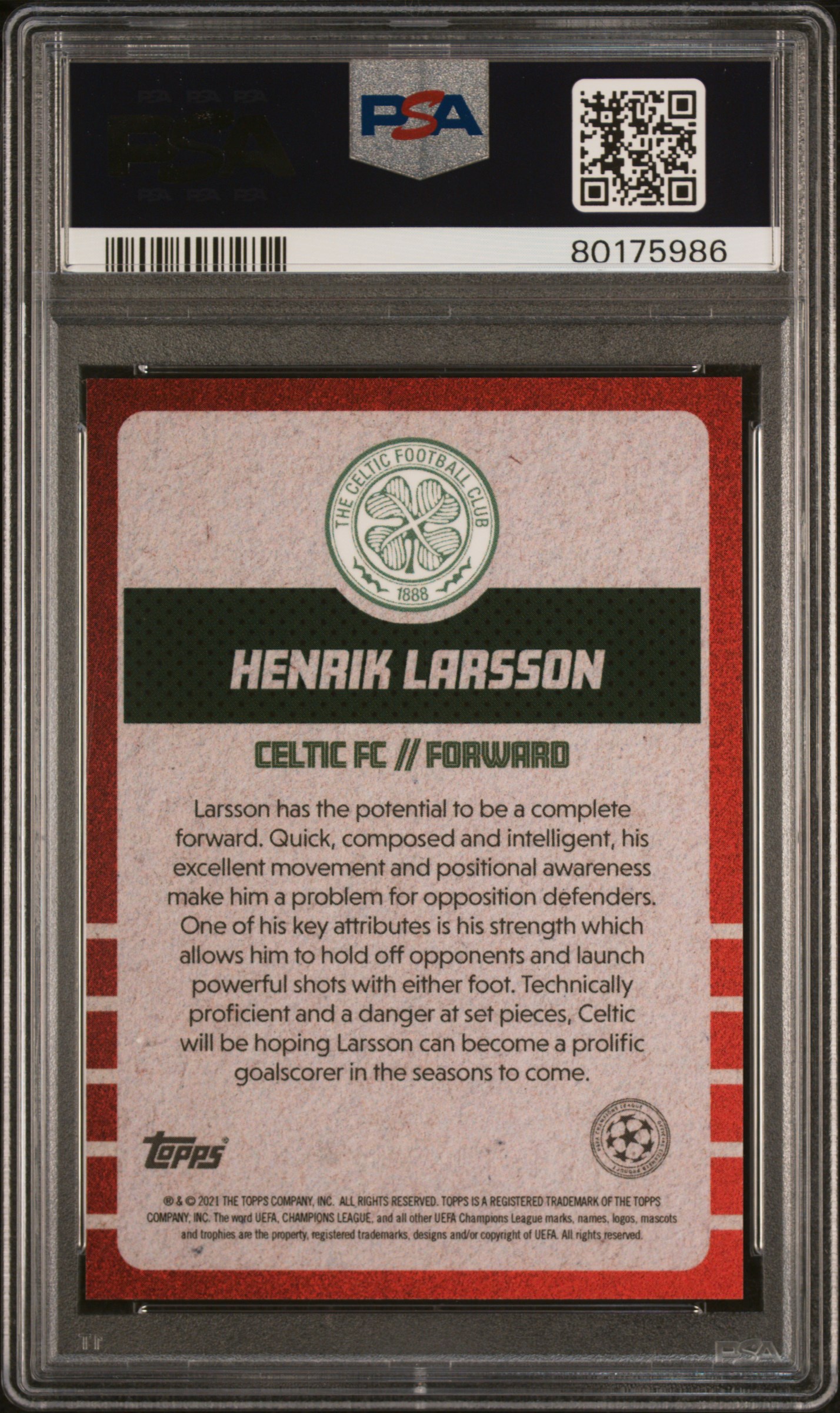 Henrik Larsson 2020-21 The Lost Rookie Red /10 Auto back
