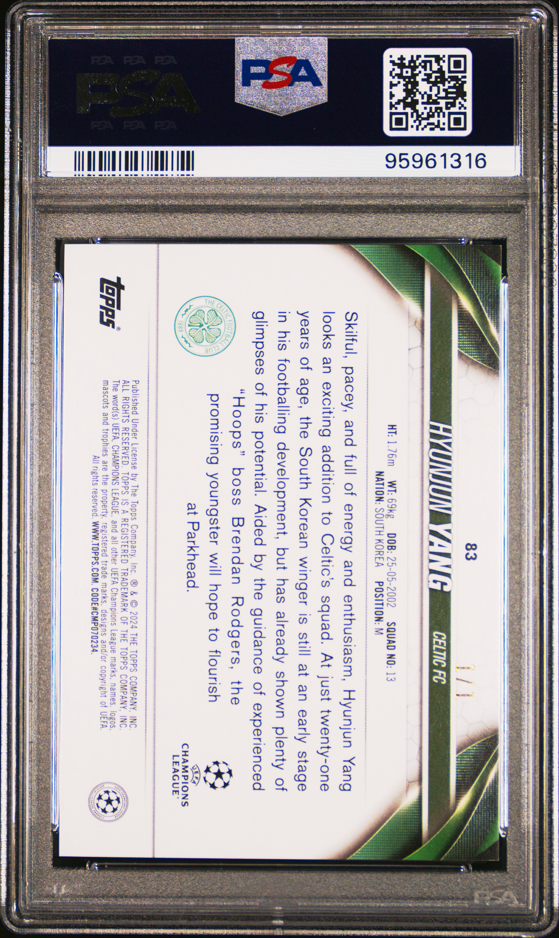 2023-24 Yang Hyun Jun UCC Foilfractor 1/1 back